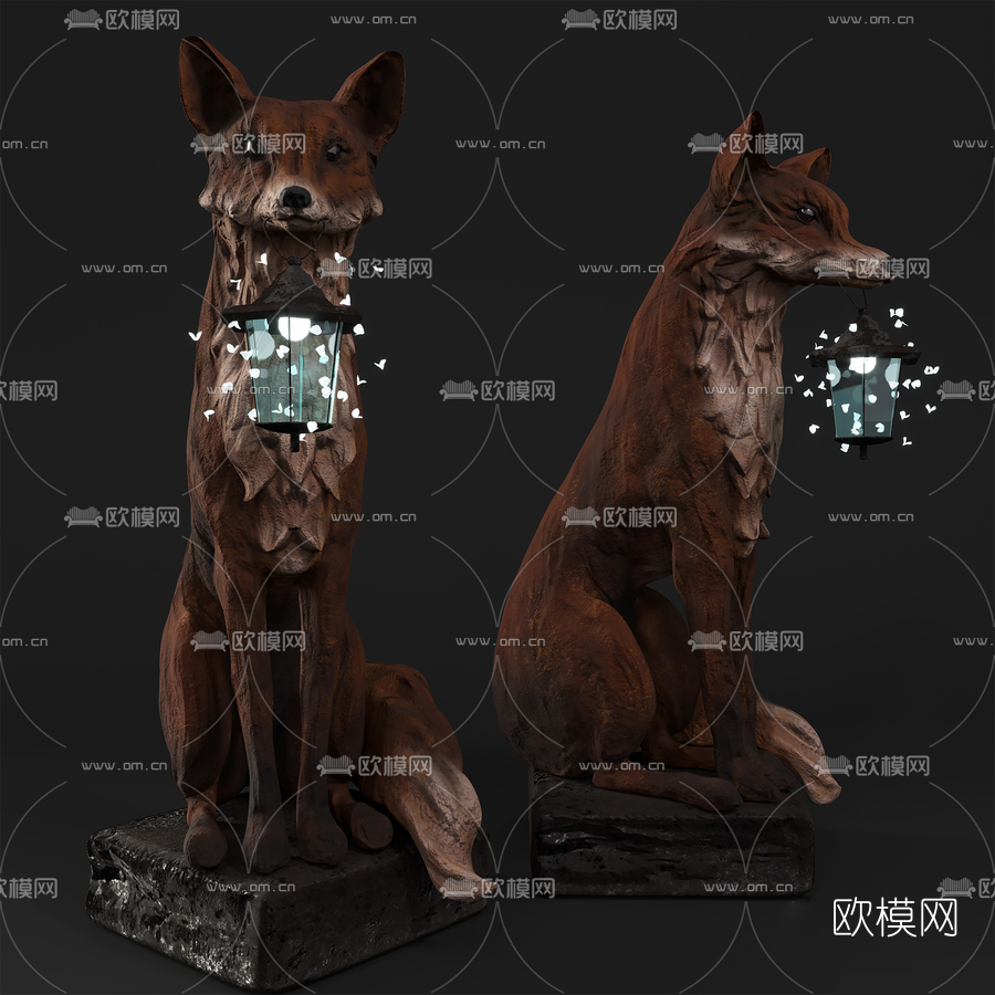 现代狐狸雕塑3d模型下载（渲染图2）