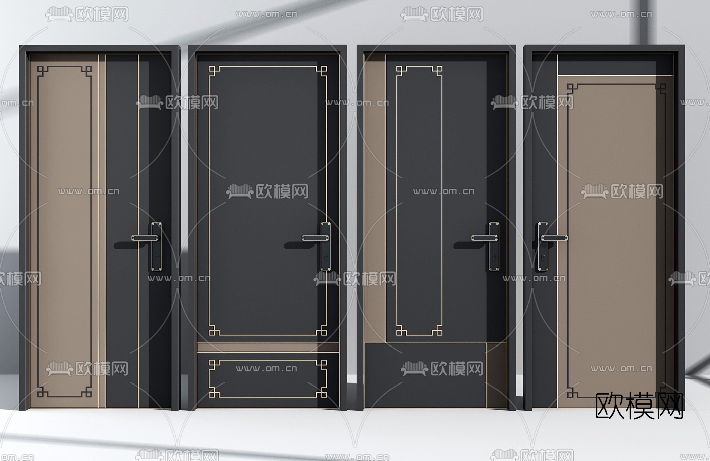 新中式烤漆单开门3d模型