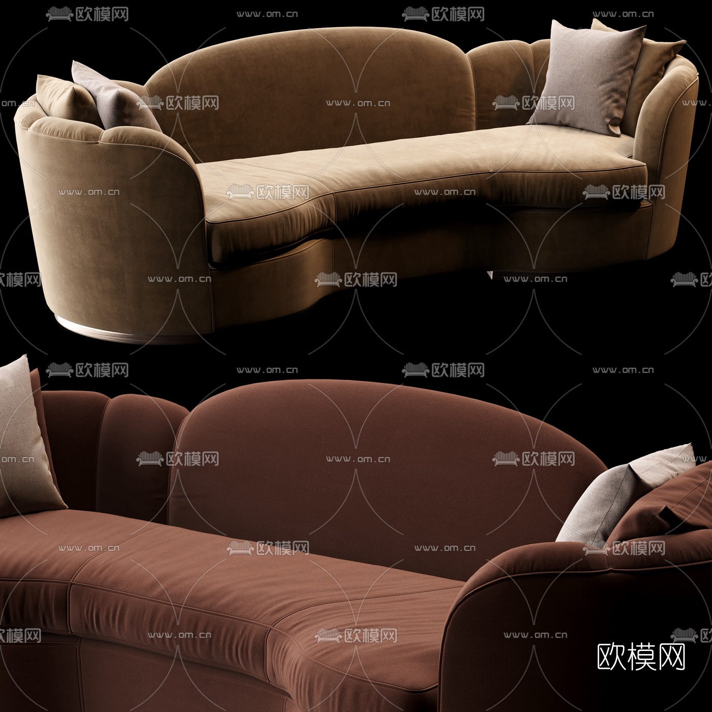 现代布艺弧形多人沙发3d模型下载