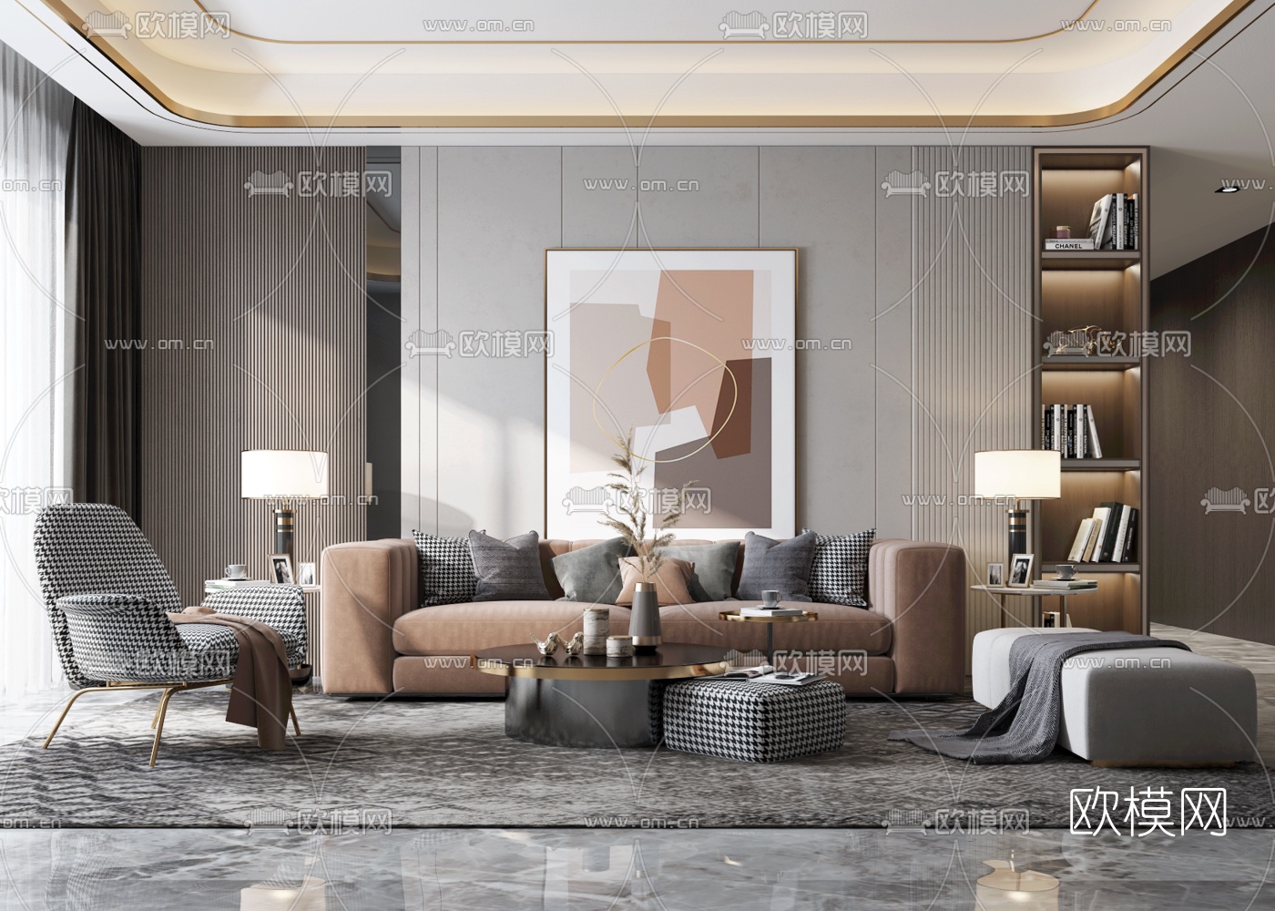 现代布艺沙发组合3d模型下载