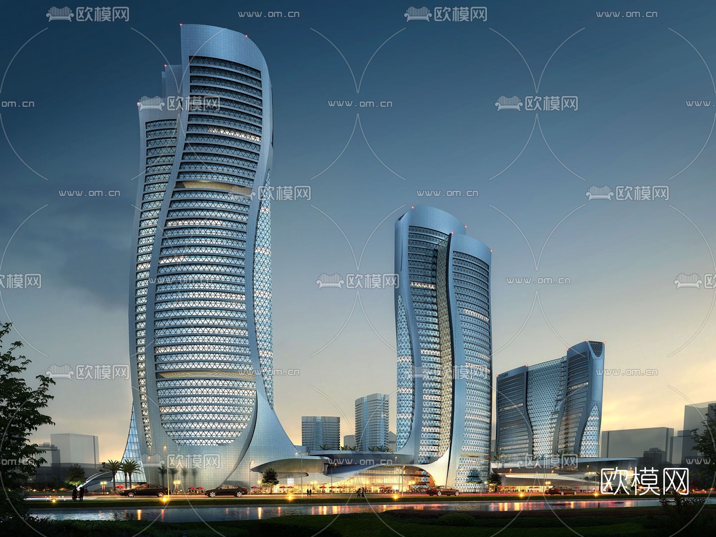 现代商业综合楼su模型下载（渲染图2）