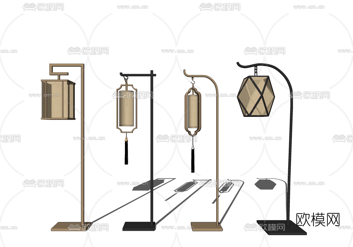 中式落地灯su模型下载