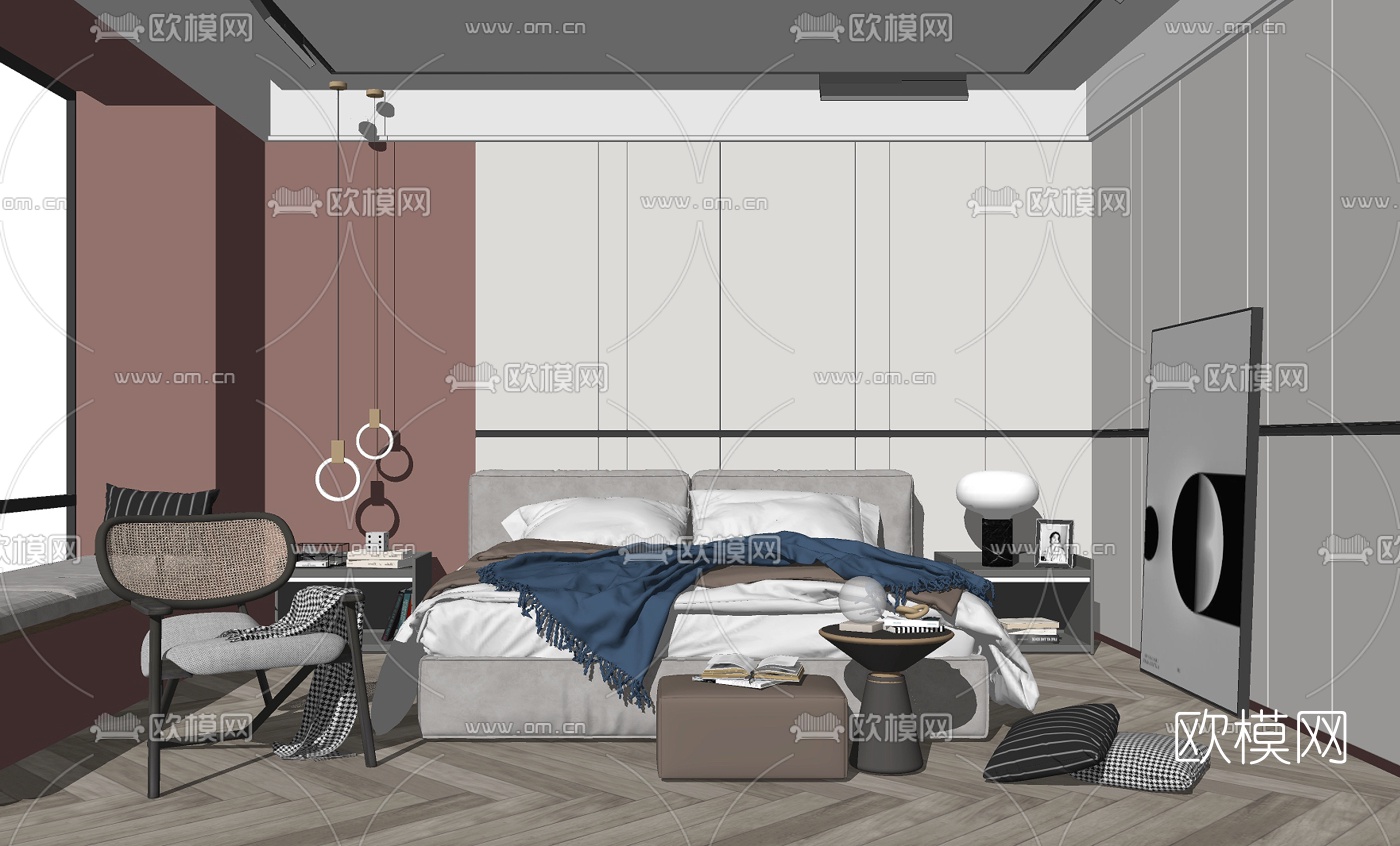 现代极简卧室su模型