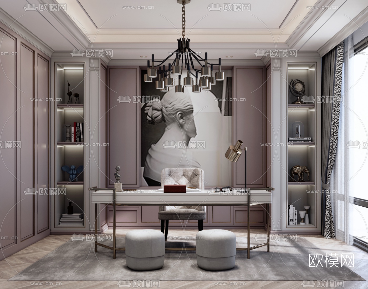 简欧书房su模型