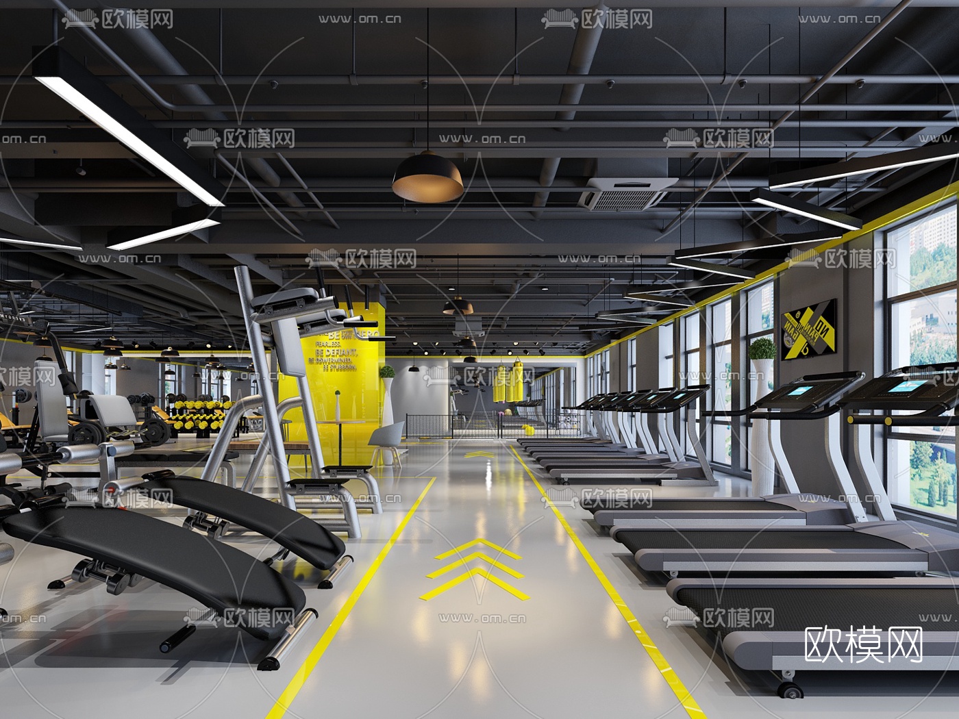 现代活力健身房3d模型下载（渲染图1）