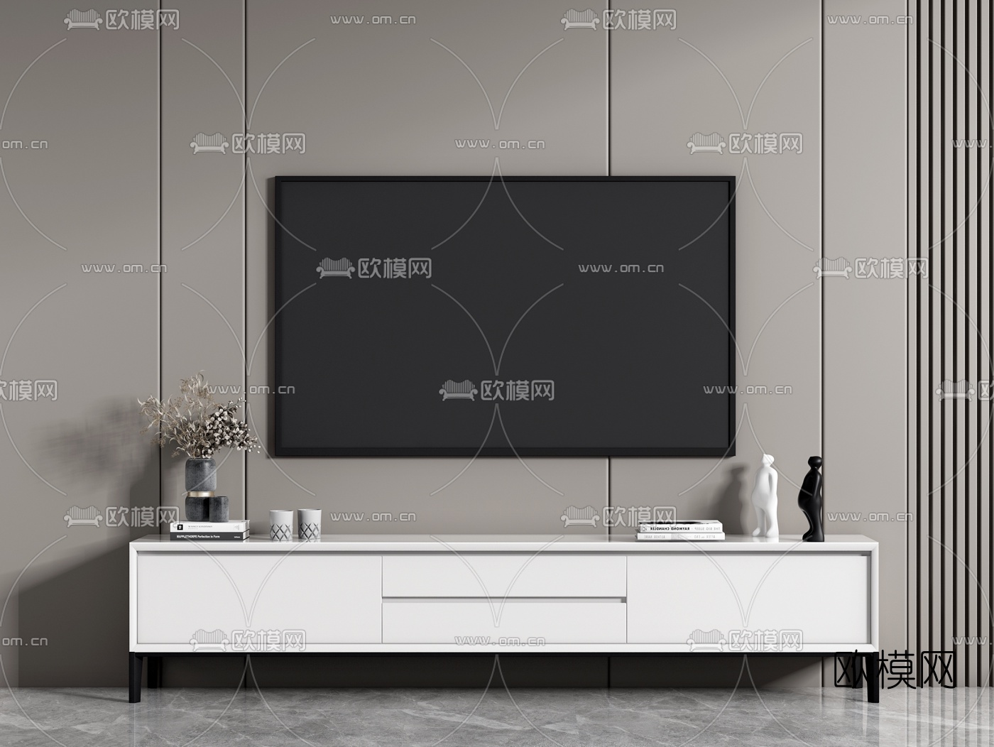 现代轻奢电视柜su模型下载（渲染图1）