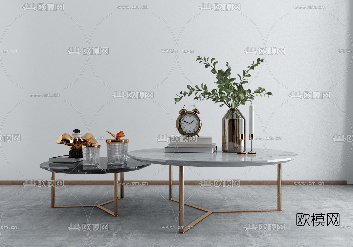 现代大理石茶几su模型下载