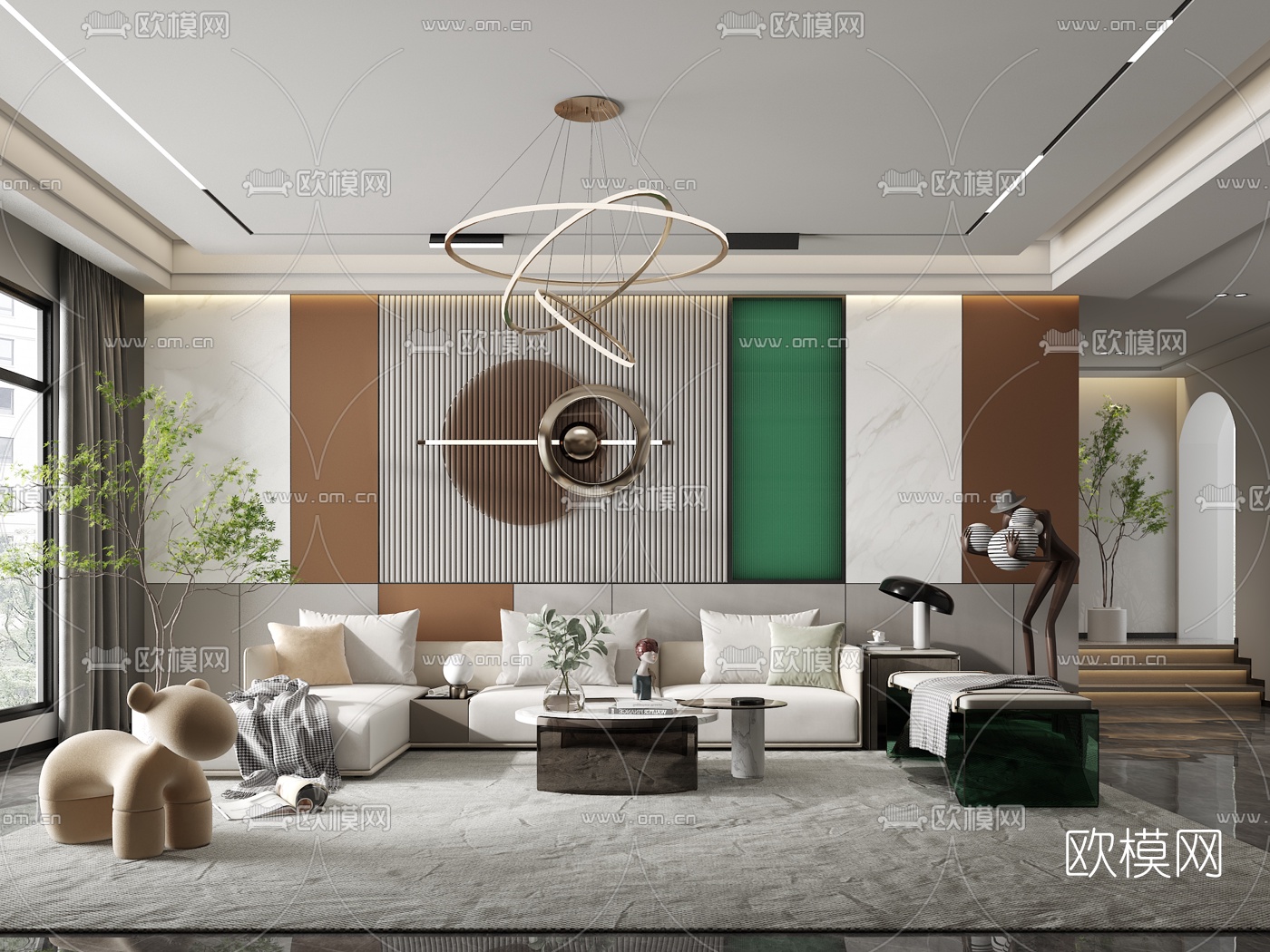 现代布艺转角沙发组合3d模型下载