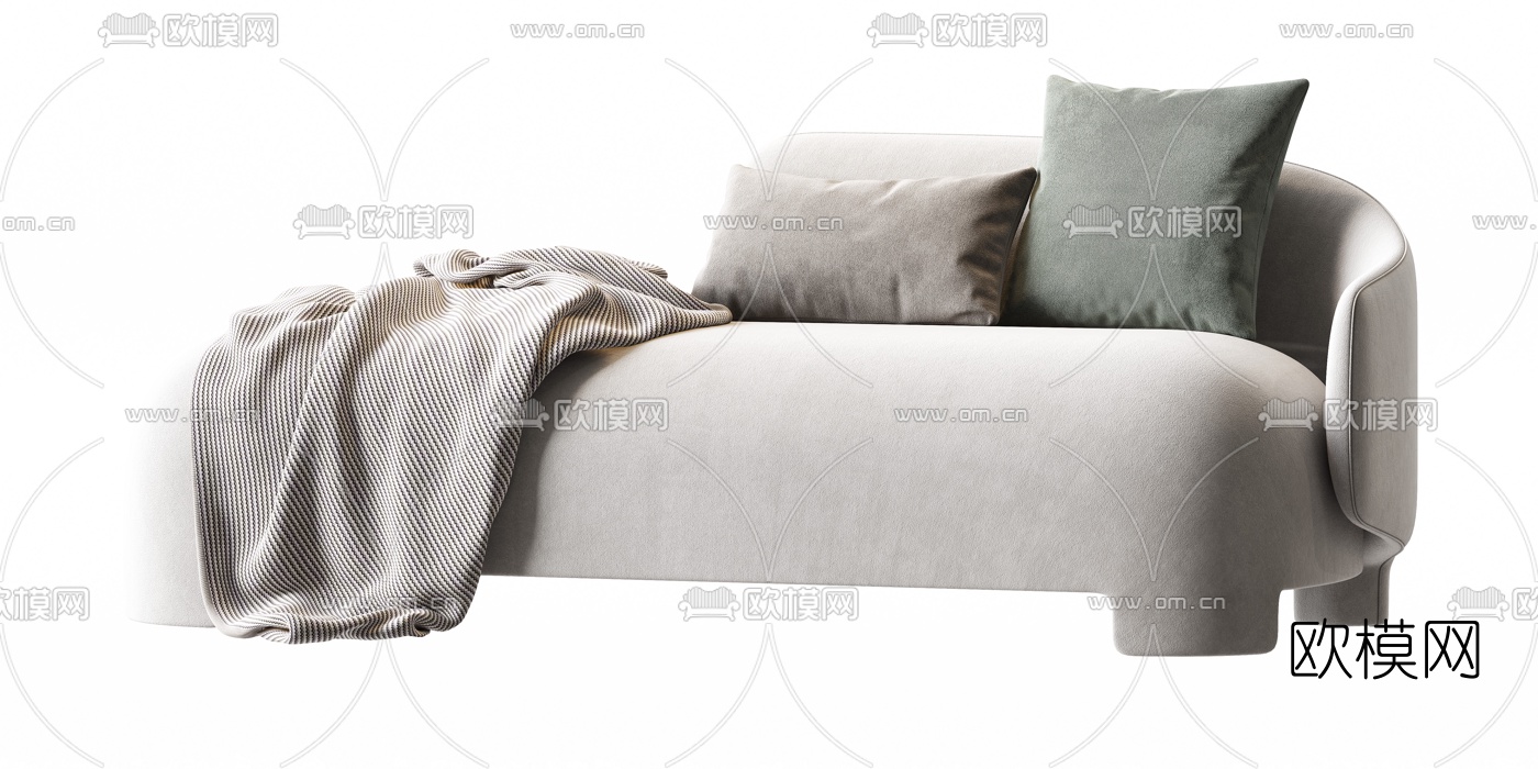 现代布艺多人沙发贵妃椅3d模型下载（渲染图5）