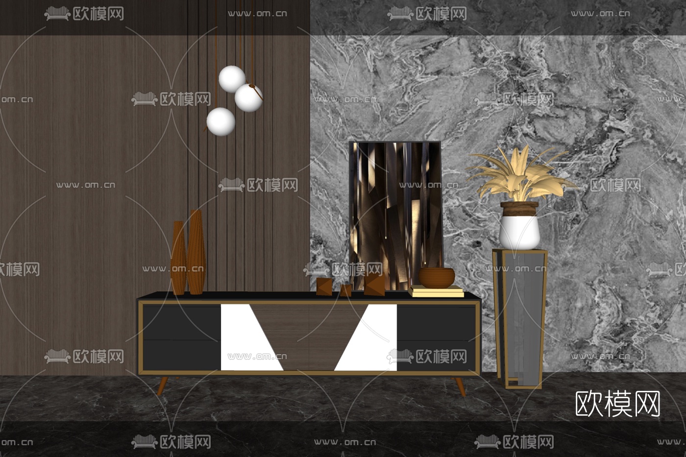 现代电视柜su模型下载