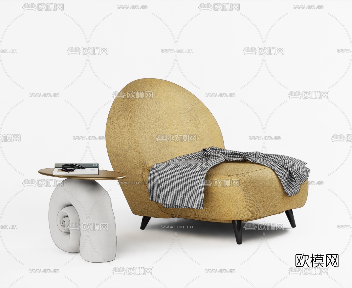 北欧布艺单人沙发su模型下载（渲染图1）