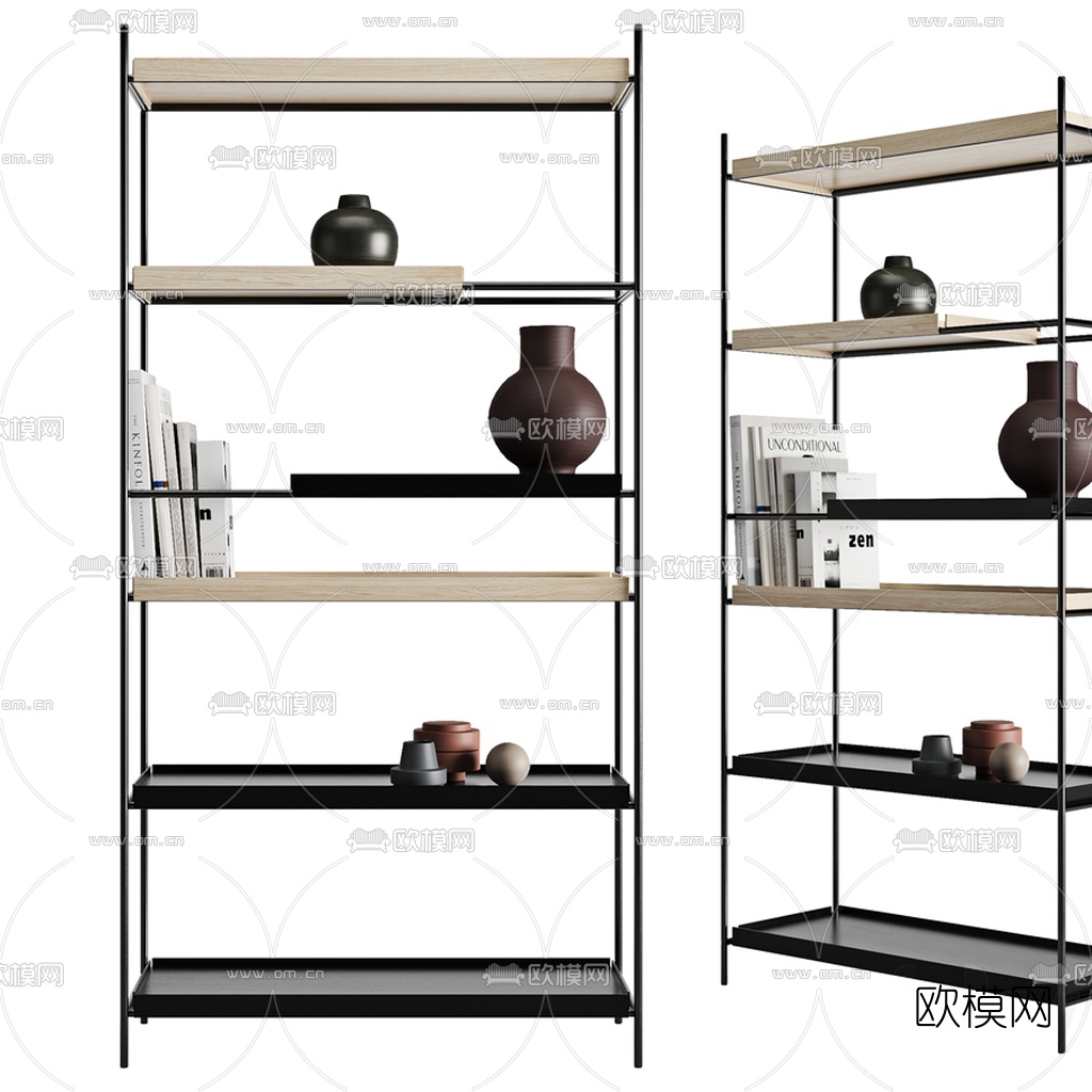 北欧装饰架书籍摆件3d模型下载（渲染图1）