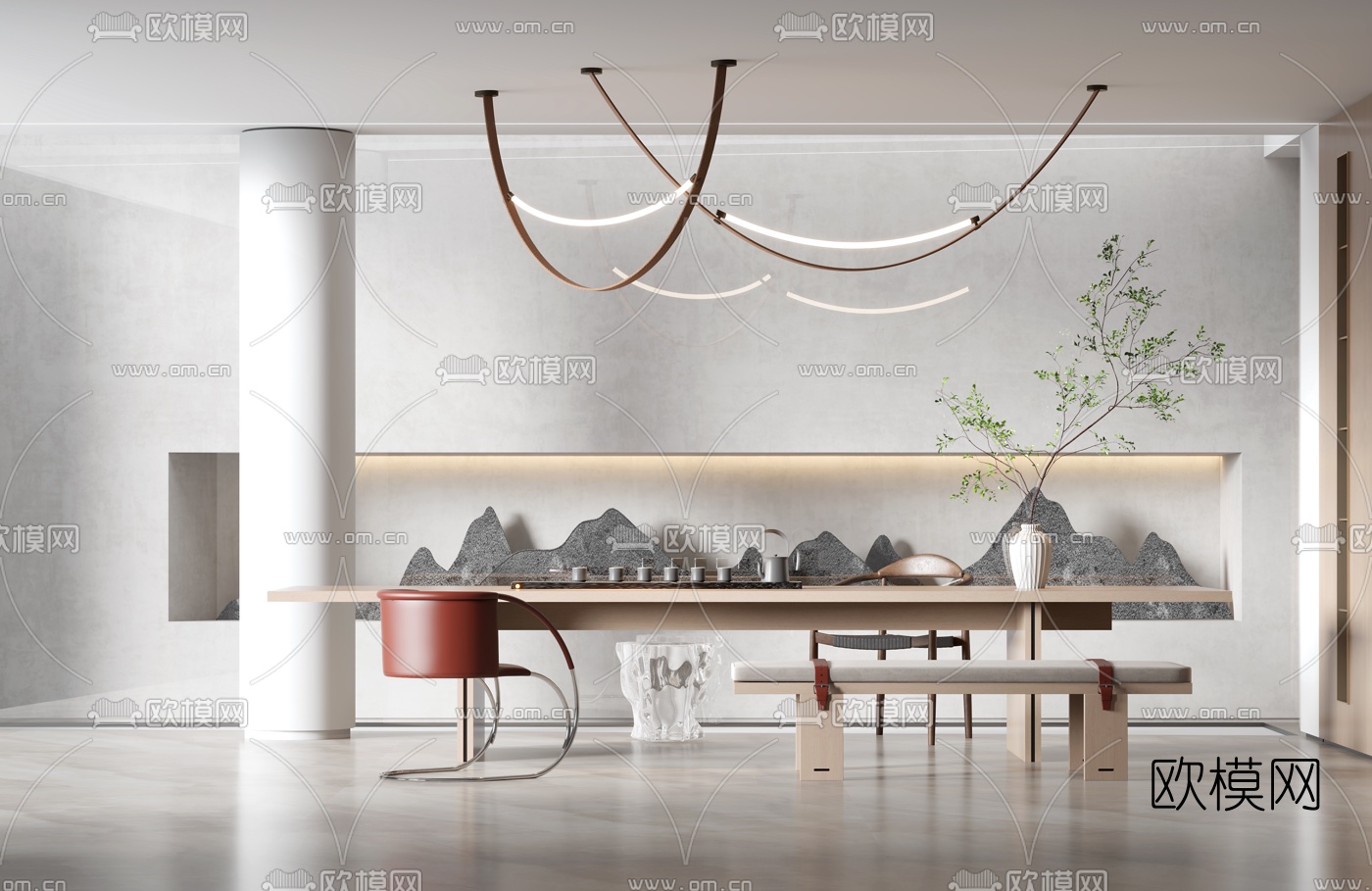 新中式实木茶桌椅3d模型