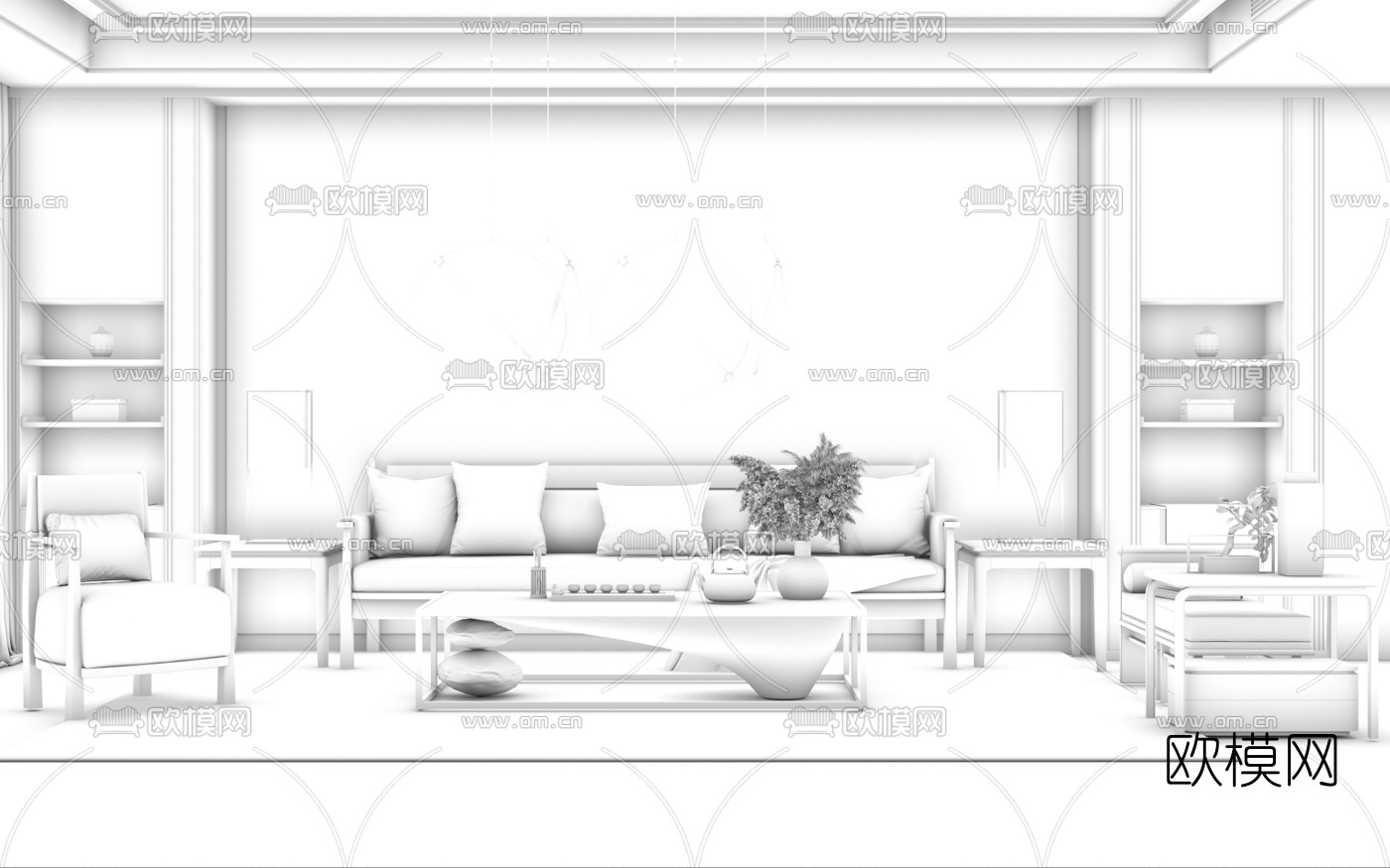 现代轻奢沙发茶几组合3d模型