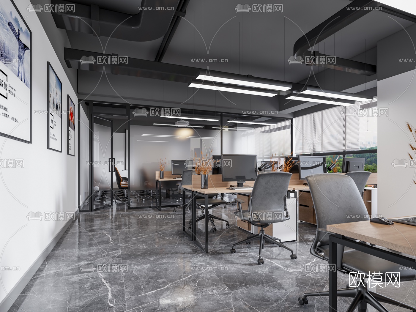 工业风简约办公室3d模型-免费3dmax模型库-欧模网
