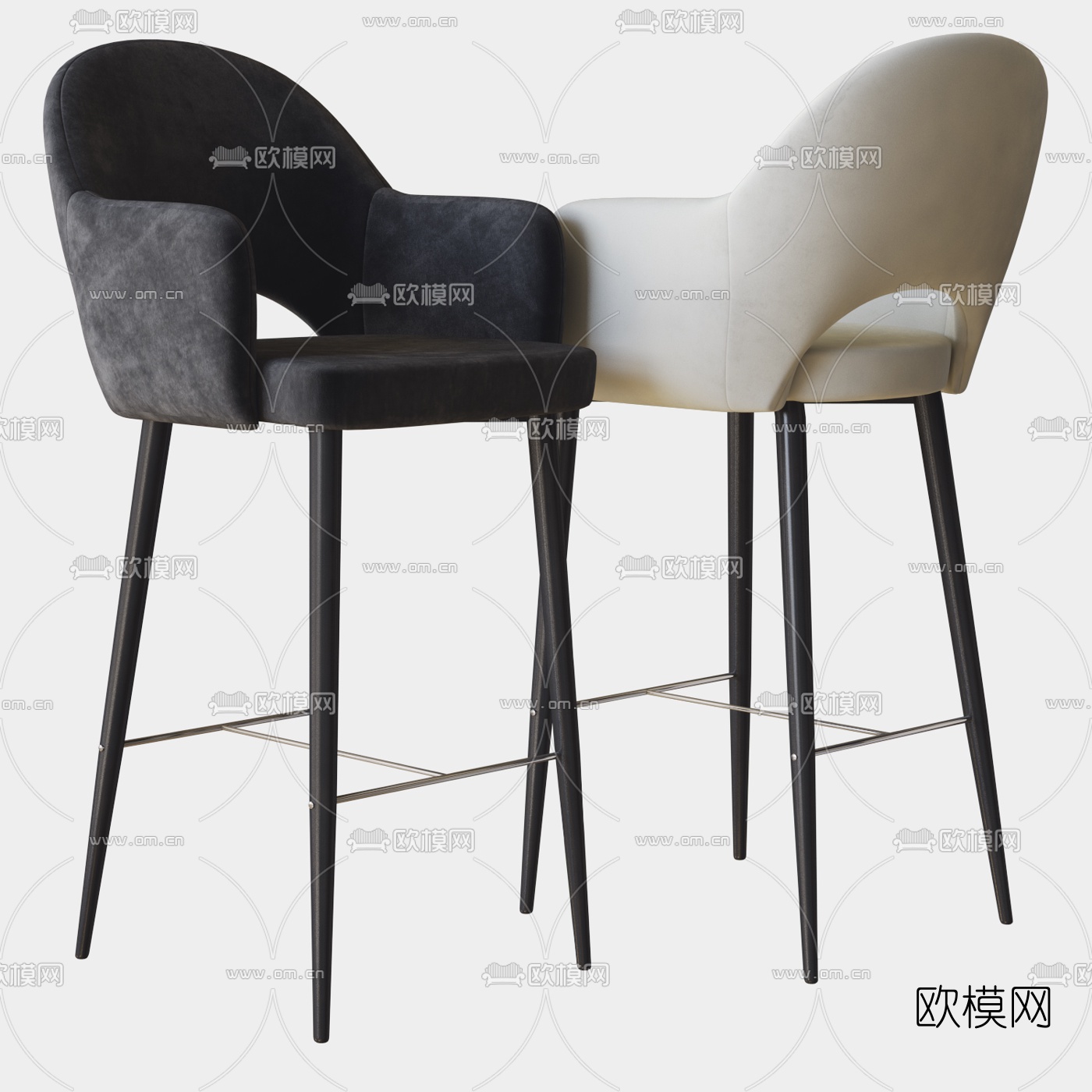 现代布艺吧椅3d模型下载（渲染图1）