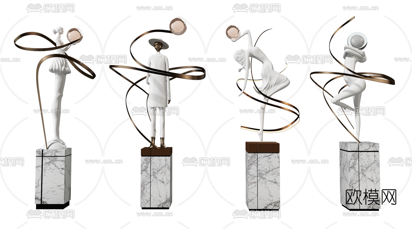 现代舞蹈人物雕塑3d模型下载