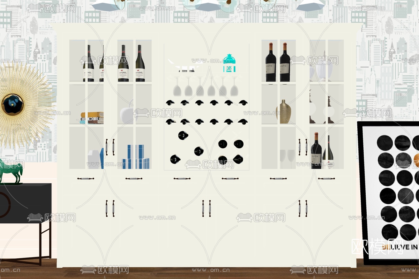 现代装饰酒柜su模型下载
