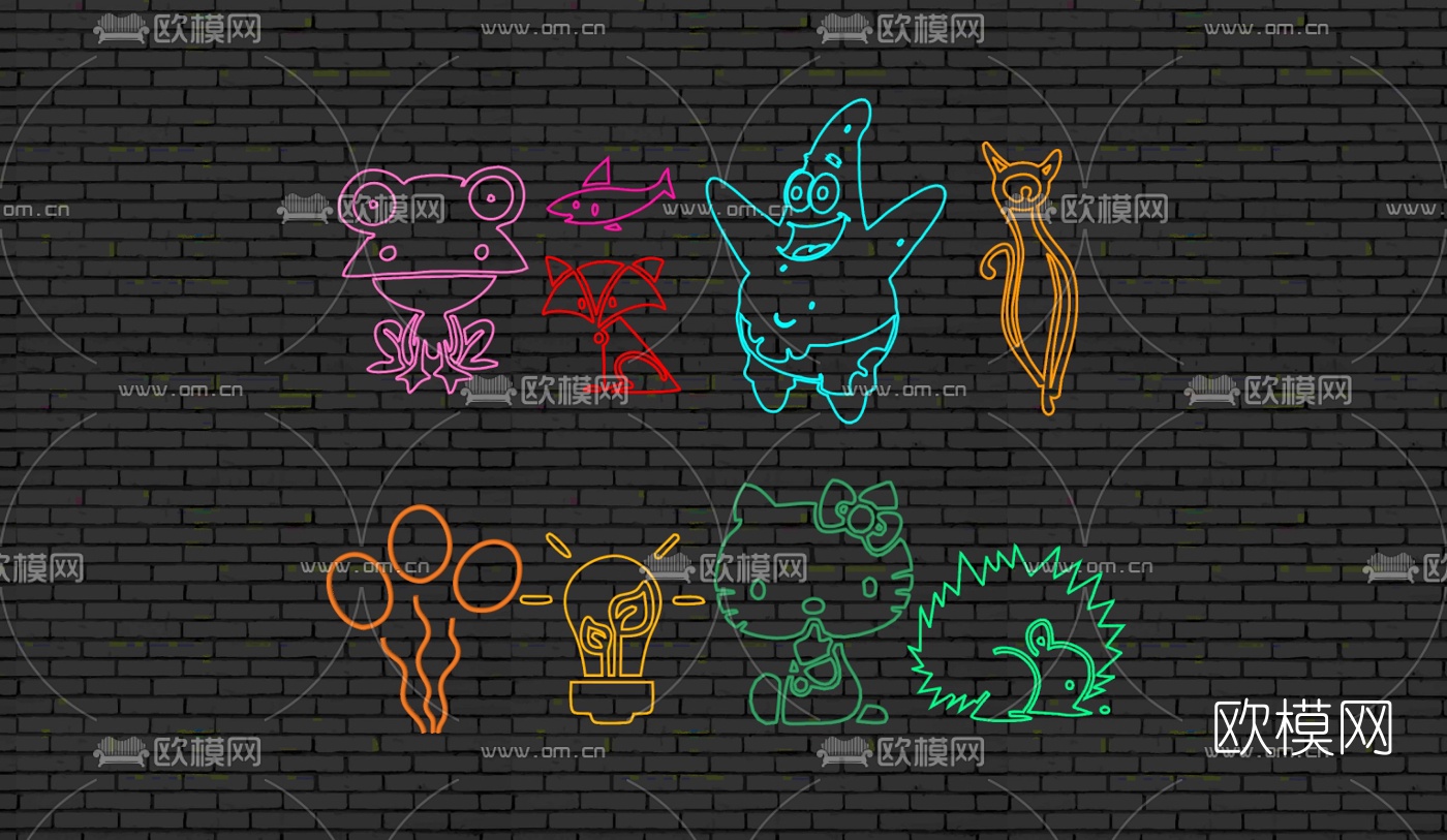 现代商业街店铺霓虹灯su模型下载