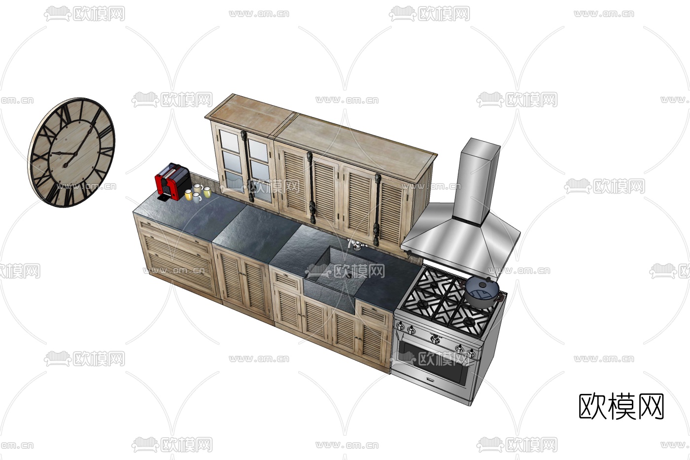 现代厨房橱柜免费su模型下载