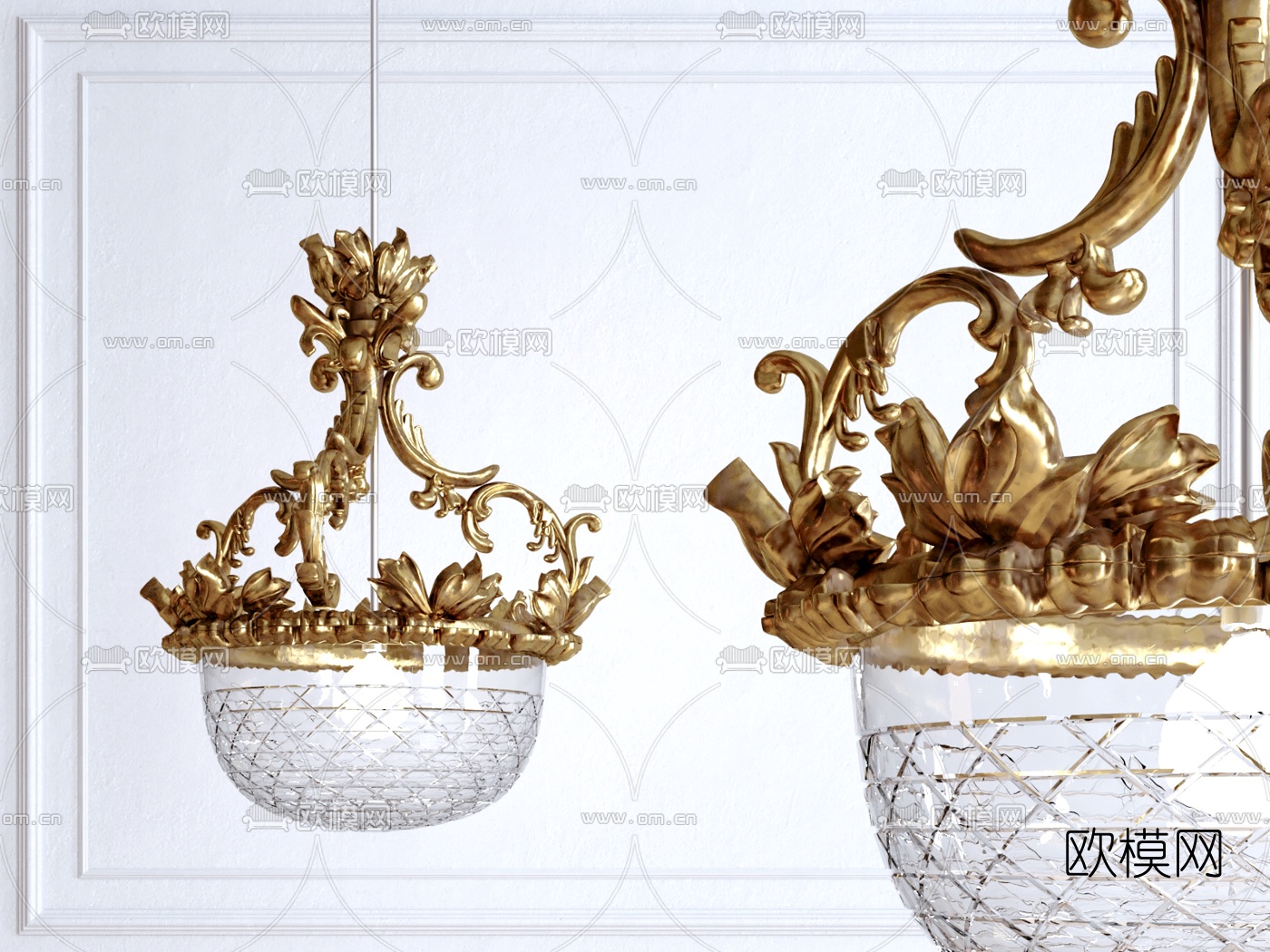 欧式金属吊灯su模型下载（渲染图1）