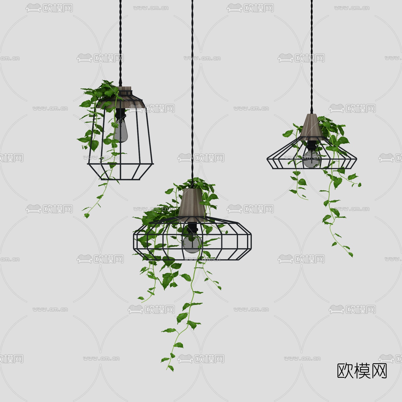 工业风格植物吊灯su模型