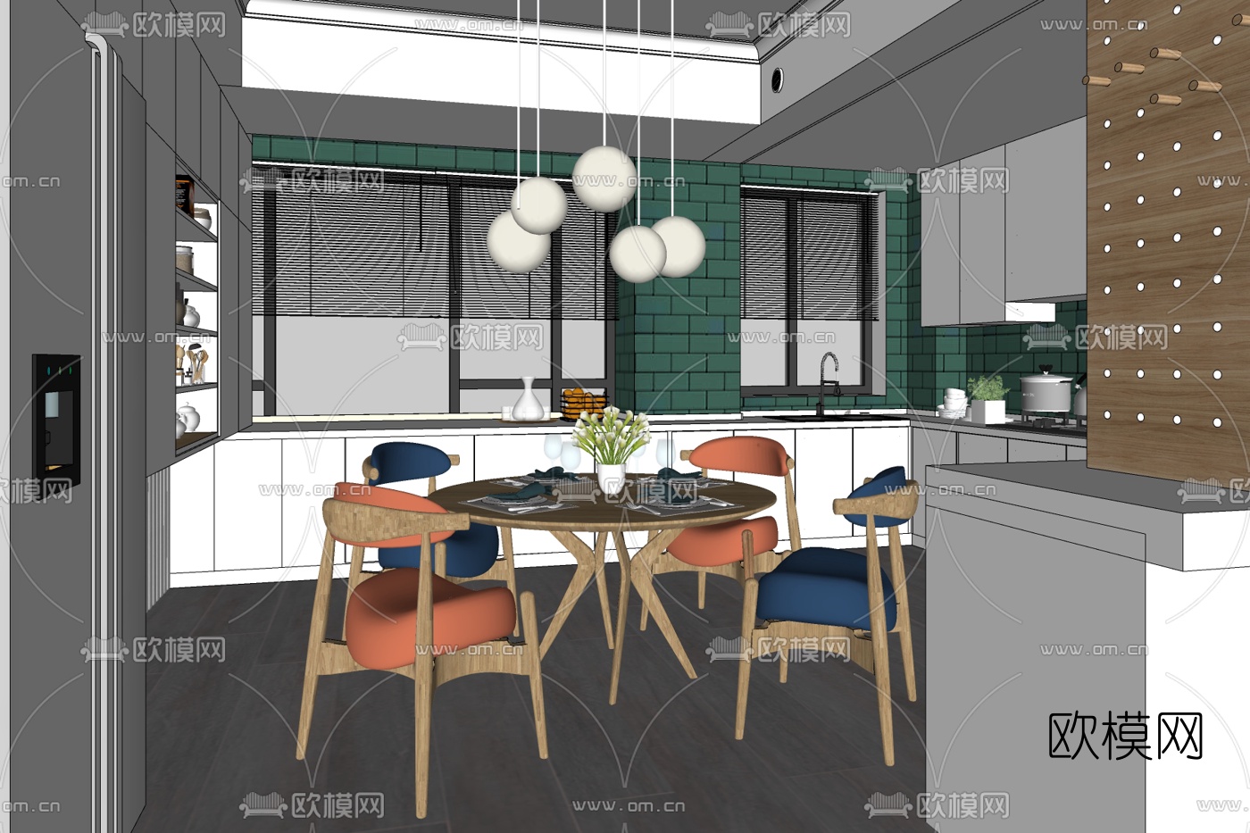 现代餐厅免费su模型下载