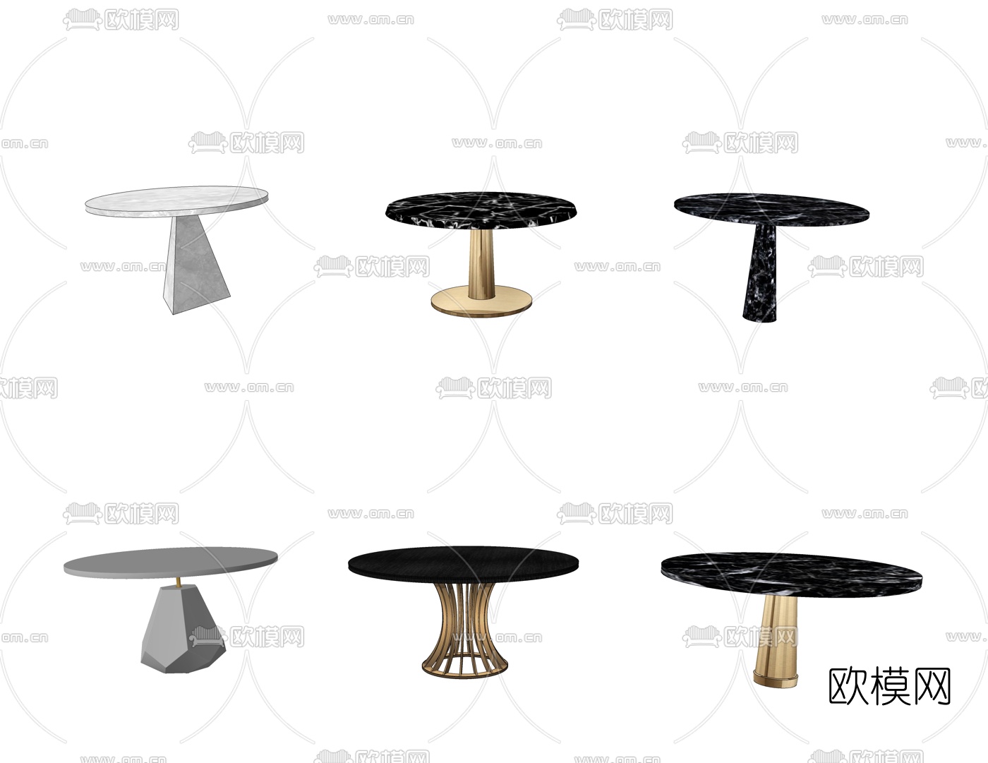 现代大理石茶几su模型下载（渲染图1）