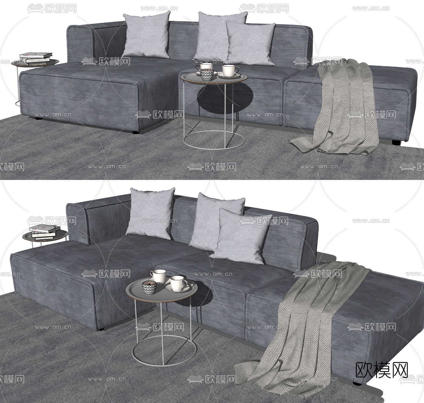 现代布艺转角沙发su模型下载（渲染图2）