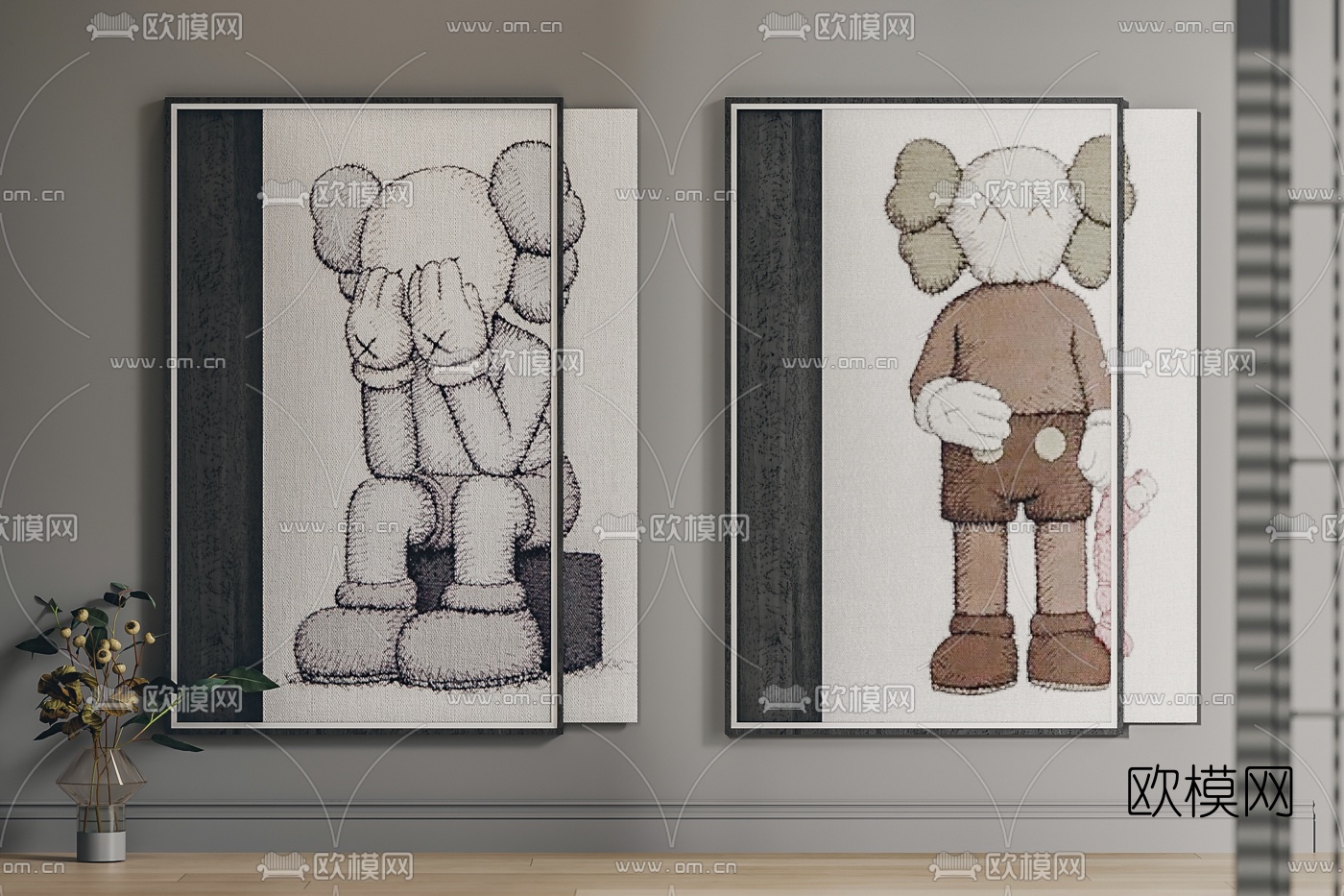 现代kaws装饰画3d模型