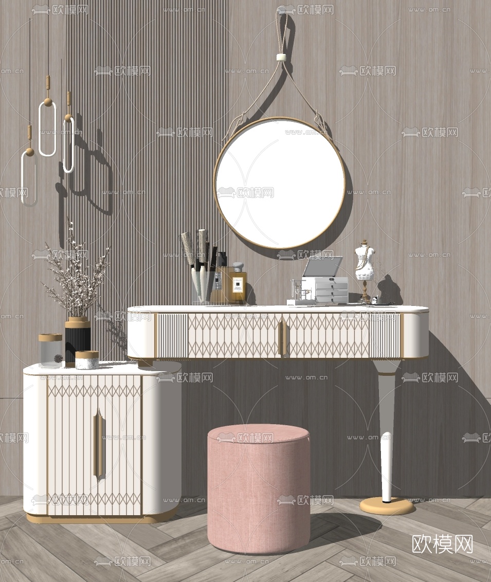 现代轻奢梳妆台su模型下载