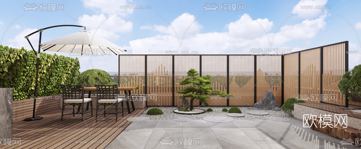 新中式顶层阳台茶室3d模型