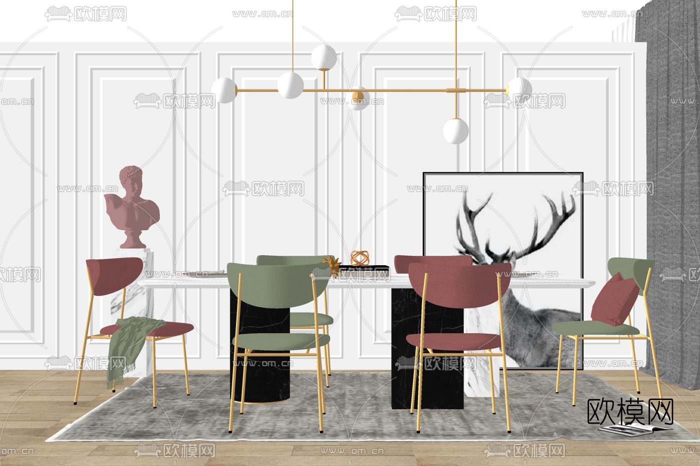 现代轻奢餐桌椅su模型下载