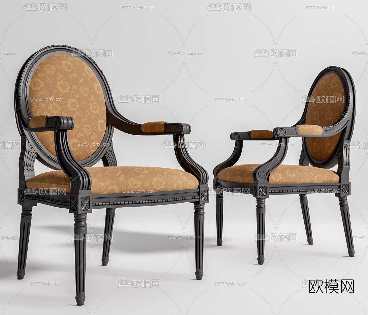 欧式布艺休闲椅su模型下载（渲染图1）
