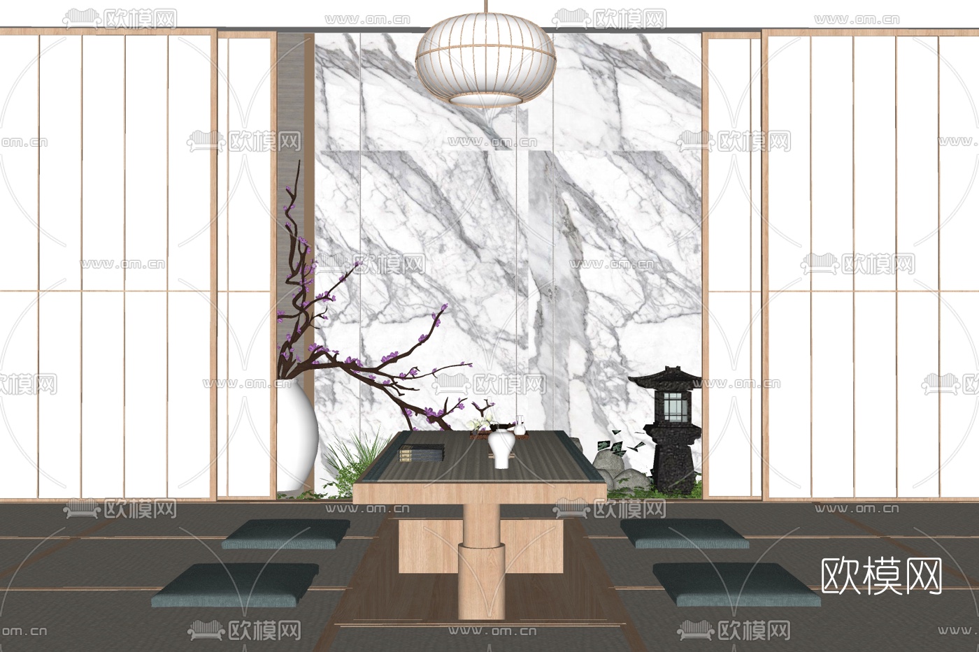 日式茶桌椅su模型下载