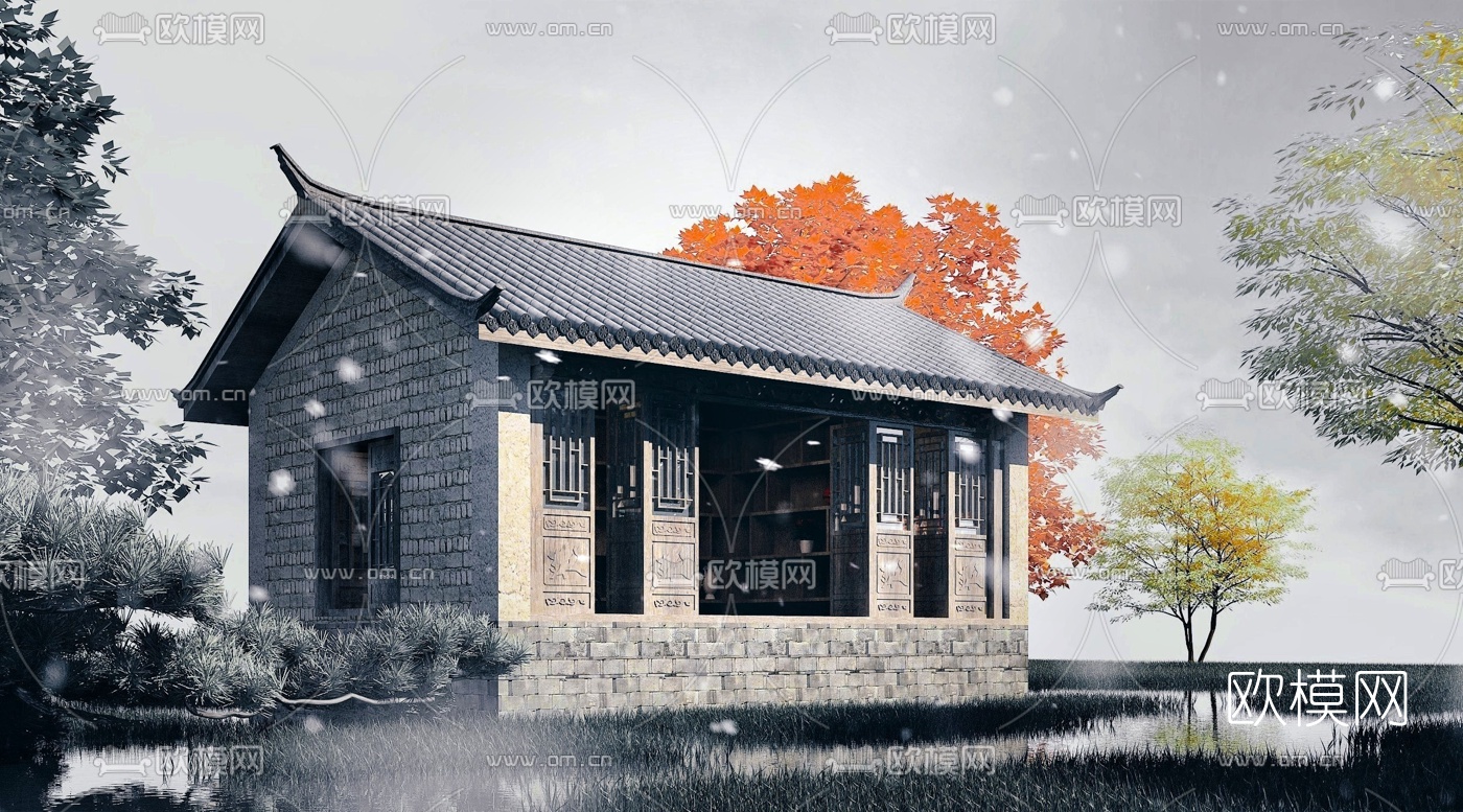 中式古建民居3d模型下载