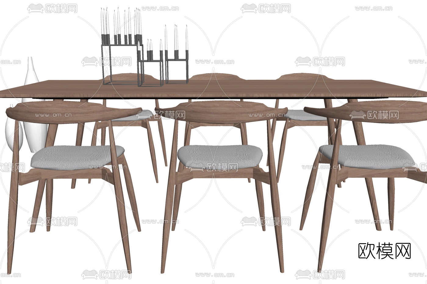 北欧原木餐桌椅su模型下载
