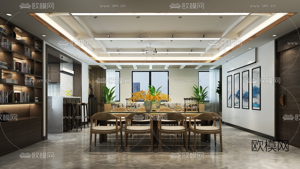 新中式办公休息区免费3d模型下载(渲染图2)