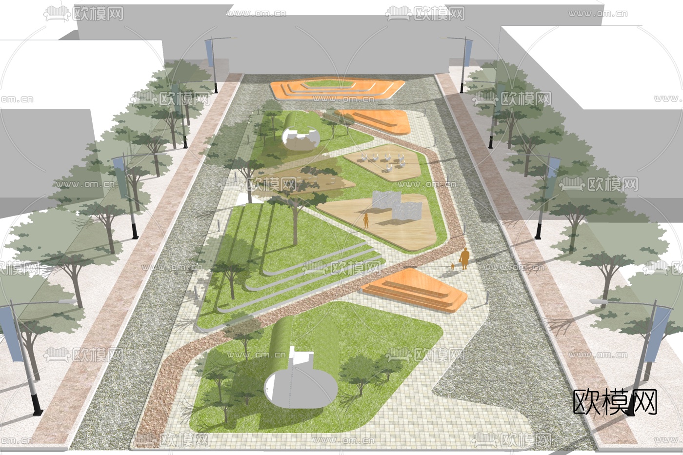 现代公园草坪su模型下载