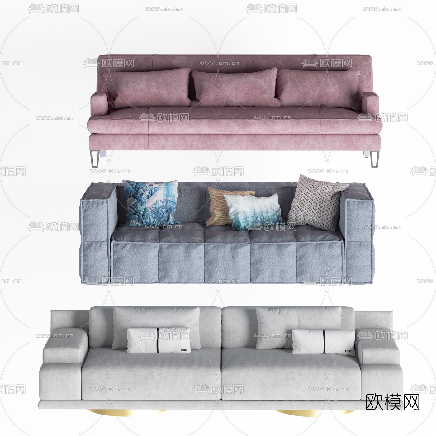 北欧布艺多人沙发3d模型下载