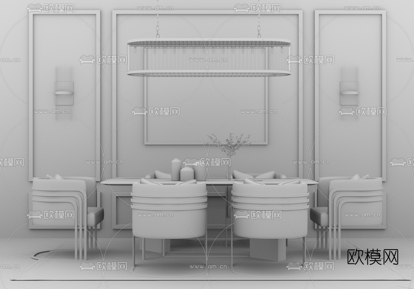 现代轻奢餐桌椅su模型下载（渲染图3）
