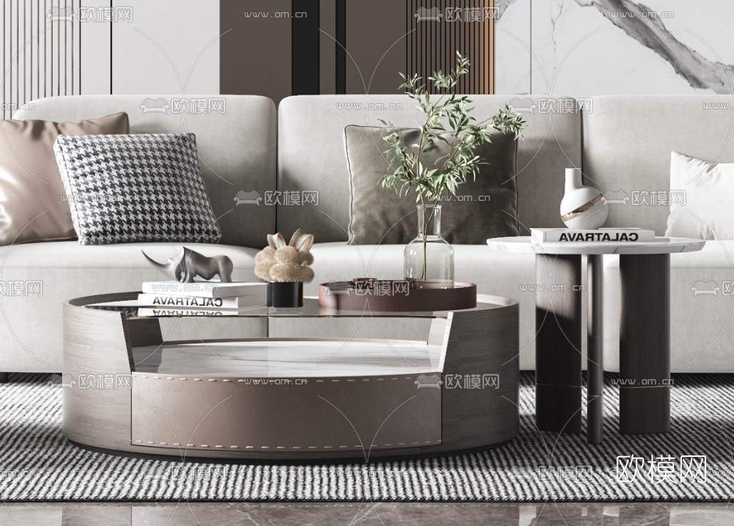 现代布艺沙发组合3d模型下载（渲染图3）