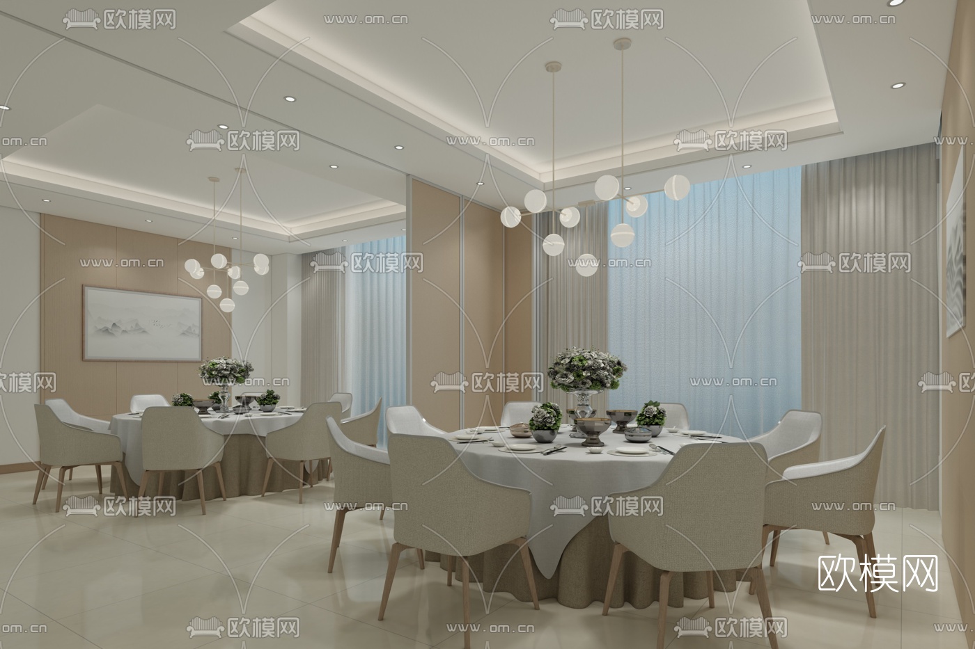 现代餐厅包房免费3d模型下载