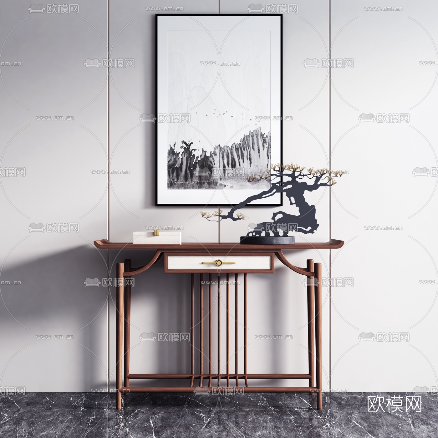 新中式玄关端景条案3d模型