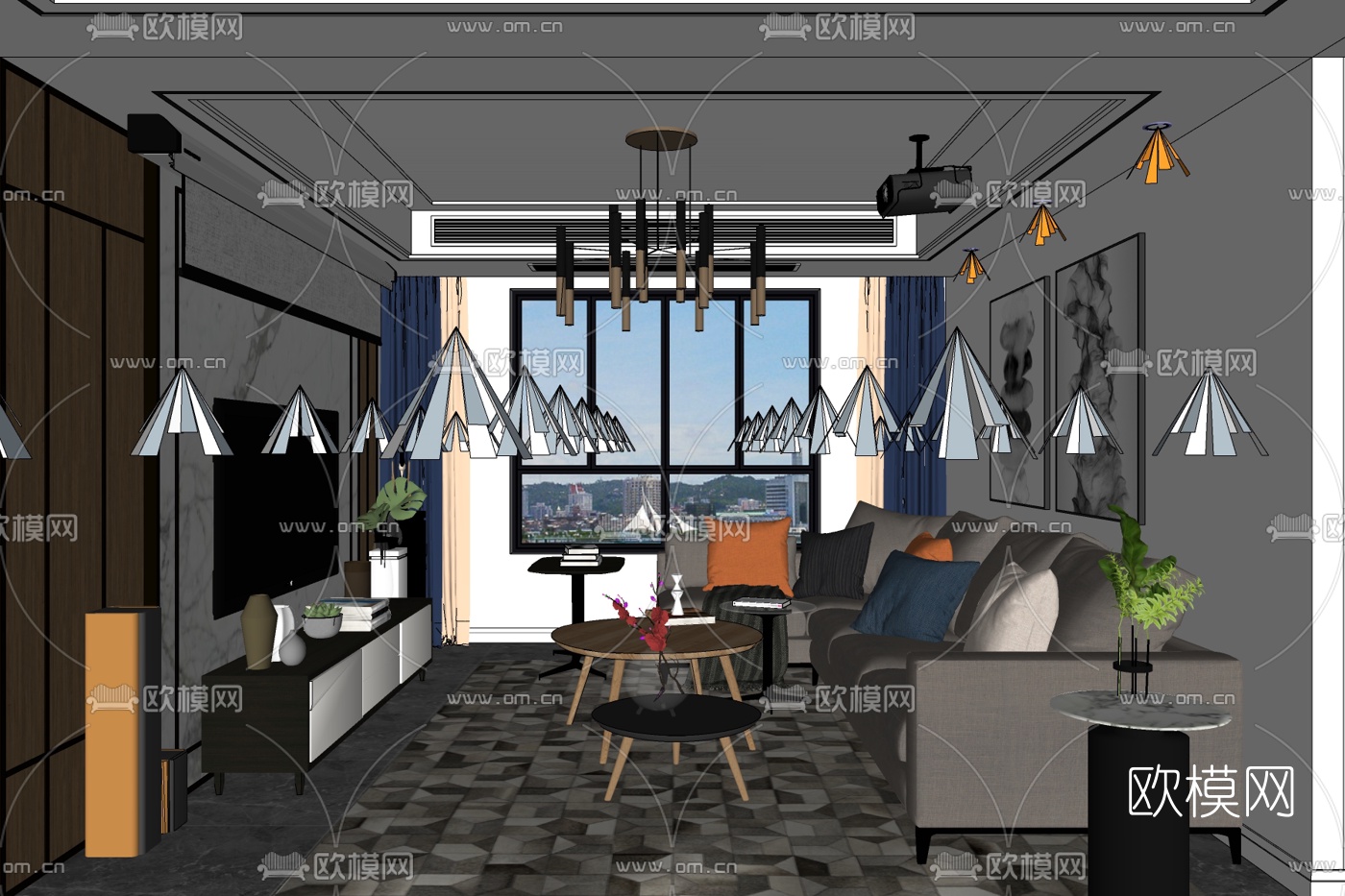 现代简约客厅免费su模型下载