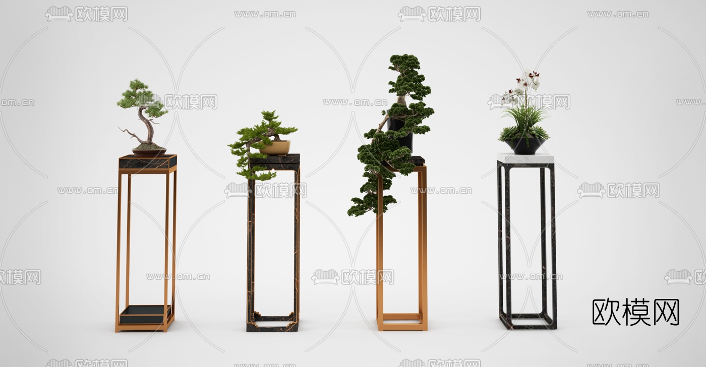 现代绿植盆栽3d模型下载