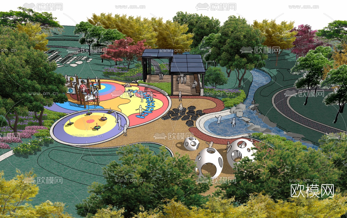 现代公园儿童游乐区su模型下载（渲染图1）