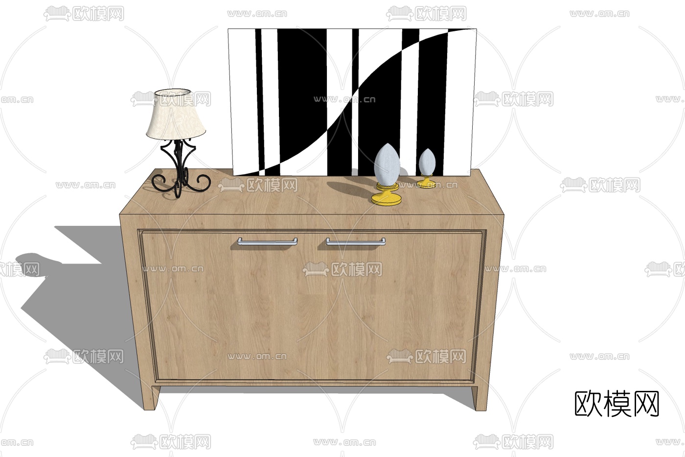现代实木边柜免费su模型下载