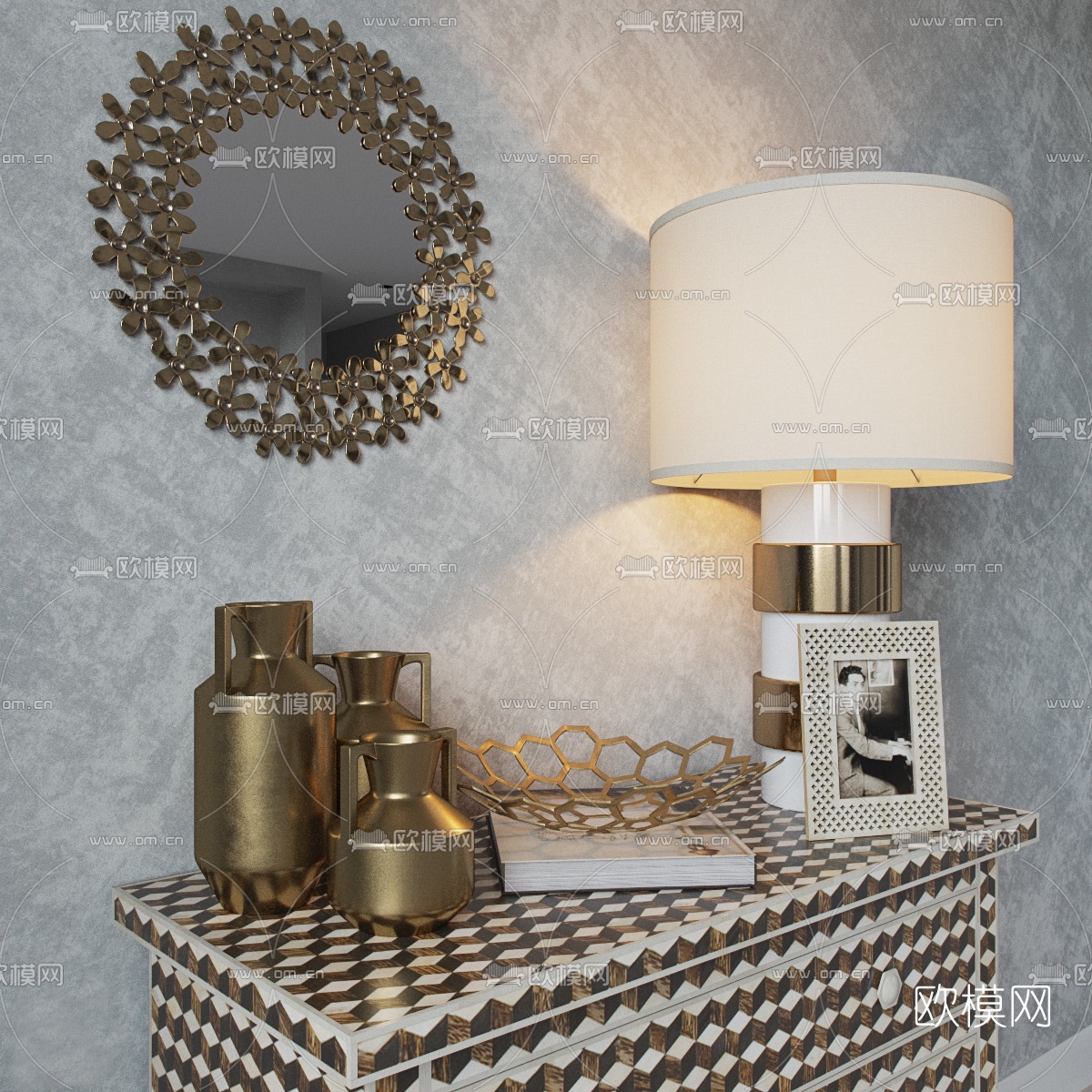 北欧轻奢边柜3d模型下载（渲染图2）