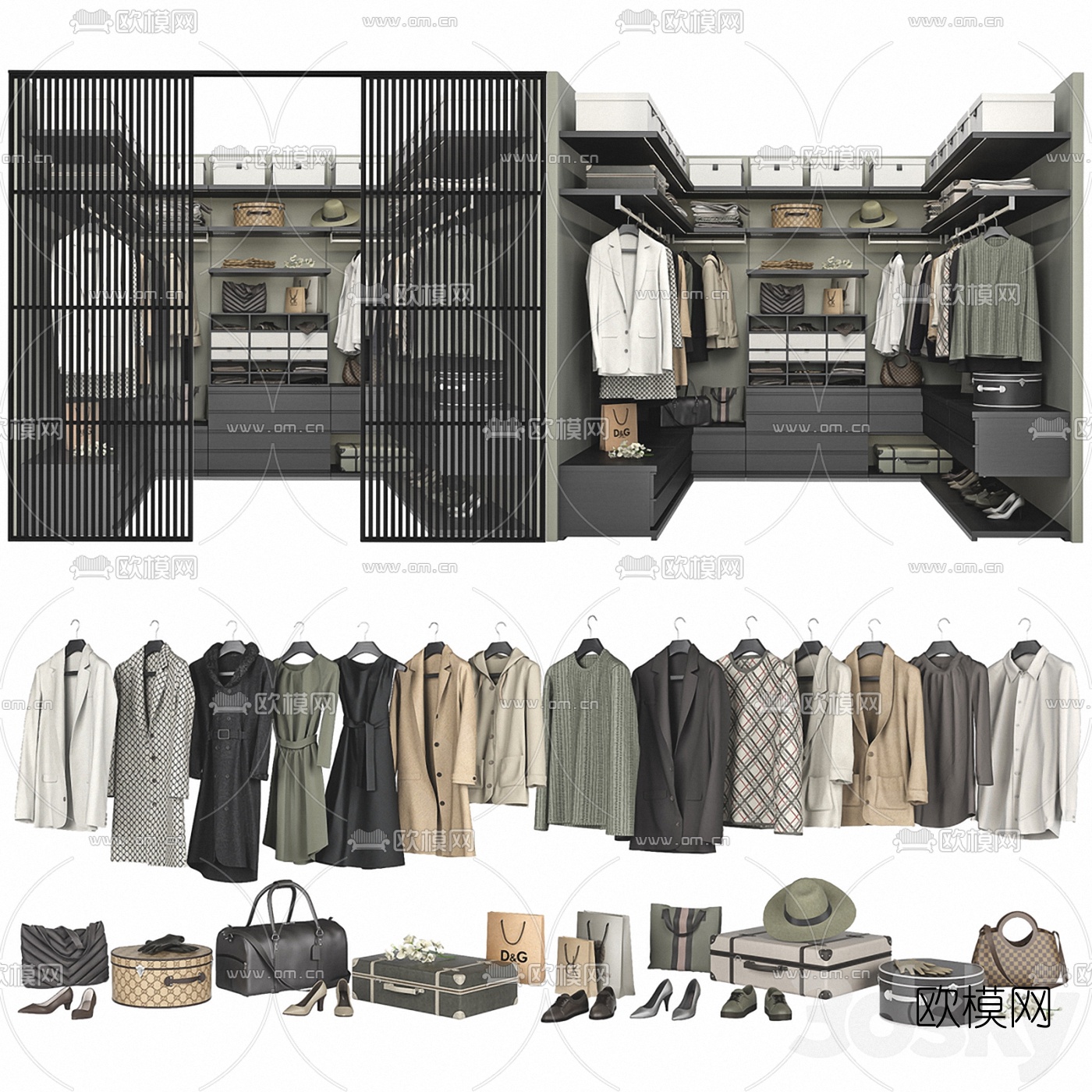 现代转角衣柜服饰3d模型